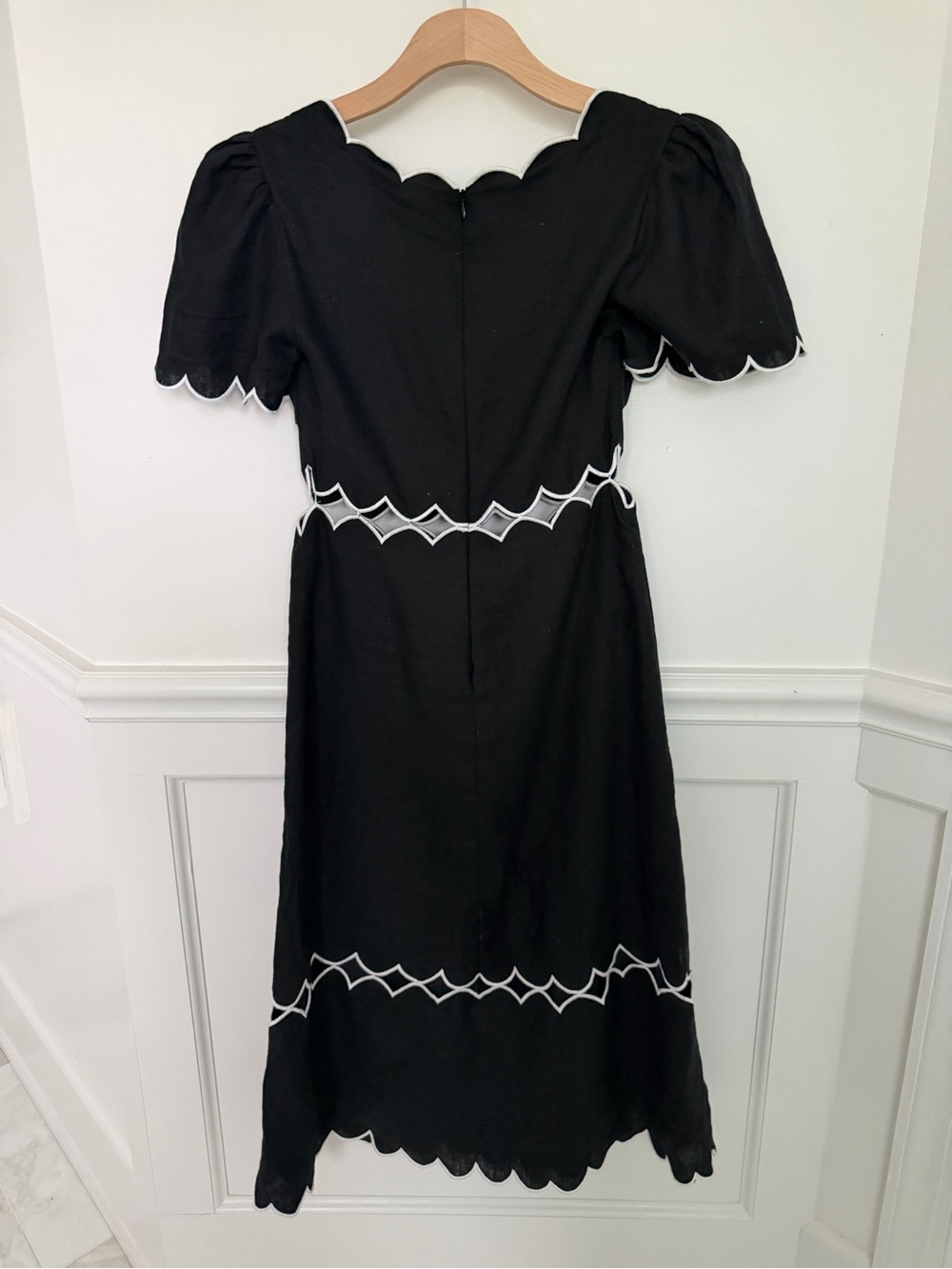 FARM Rio Black Midi Linen Dress with White Scallop Trim - Picture 8 of 15